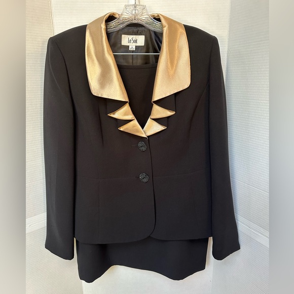 Le Suit 2-piece Black and Gold Jacket and Skirt - Picture 1 of 11
